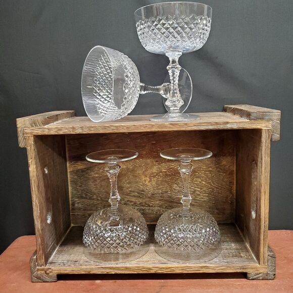 Vintage PARMA by Josair Diamond Cut Stemware Champagne Sherbet Glasses - Picture 1 of 14